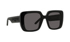 A pair of black sunglasses with a square frame.