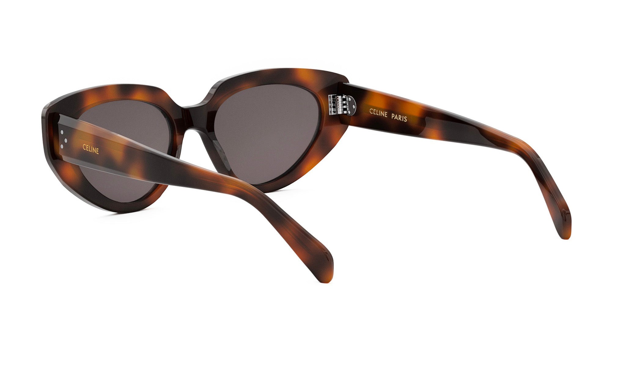 A pair of brown cat-eye sunglasses with a dark frame and dark lenses.