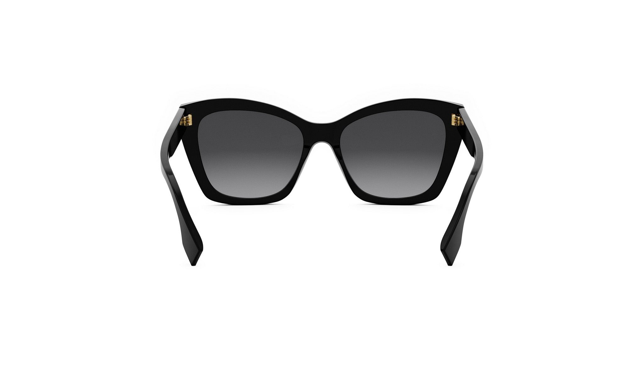 A pair of black cat-eye sunglasses with gold accents.
