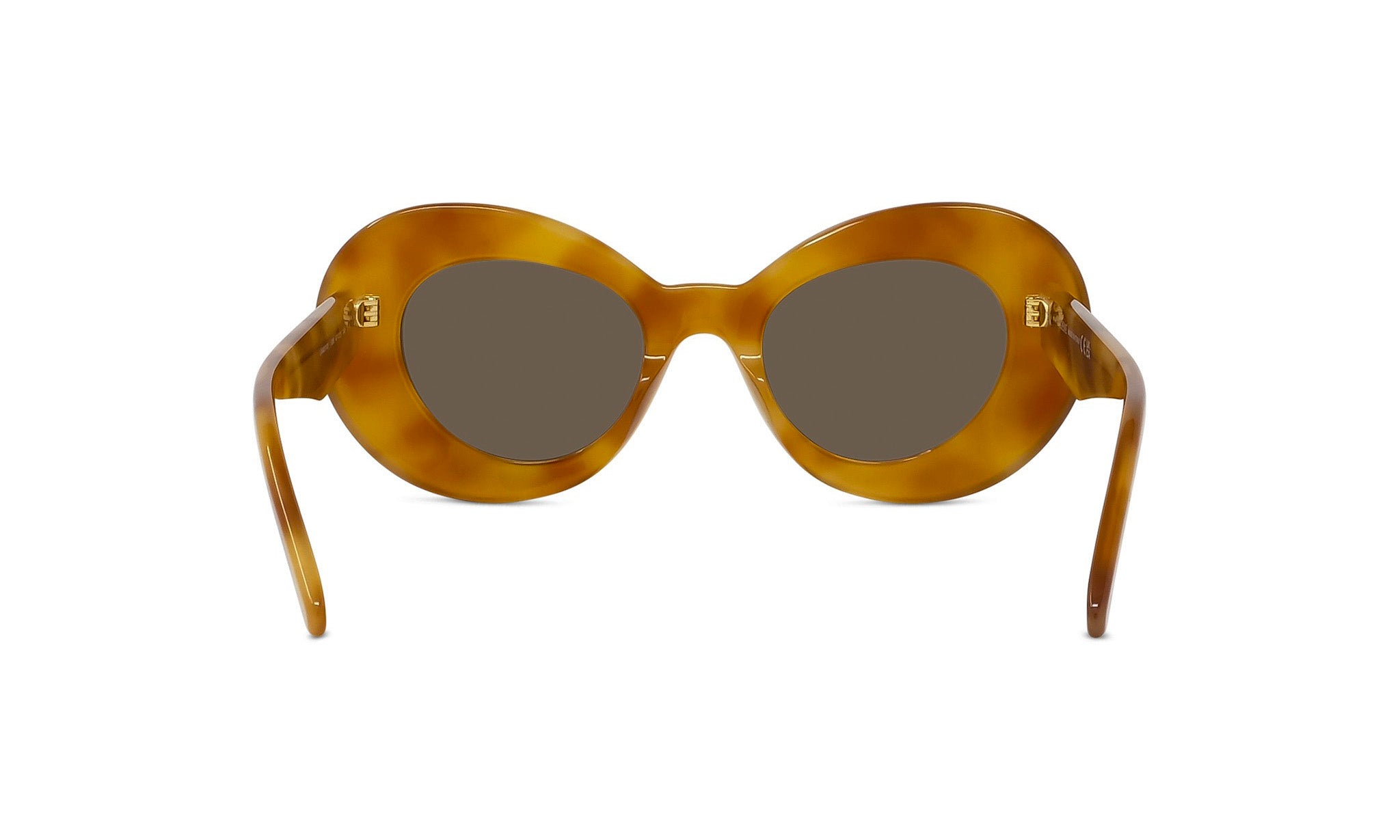 A pair of brown, round sunglasses with dark lenses.