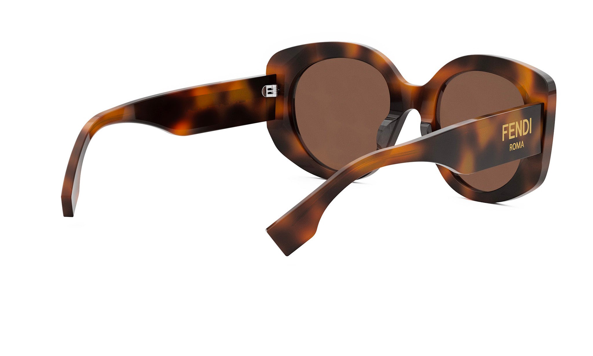 A pair of tortoiseshell-framed sunglasses with the Fendi logo on the temples.