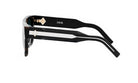 A pair of black sunglasses with a white pattern on the frame.