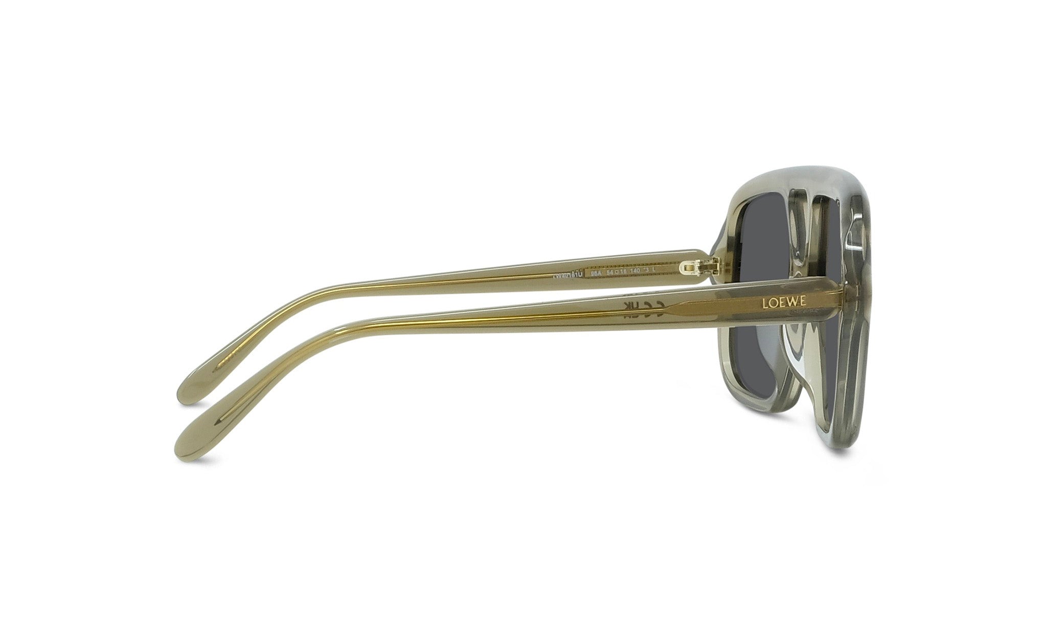 A pair of stylish sunglasses with a gold frame and dark lenses.
