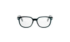A pair of black-framed glasses with clear lenses is shown against a white background.