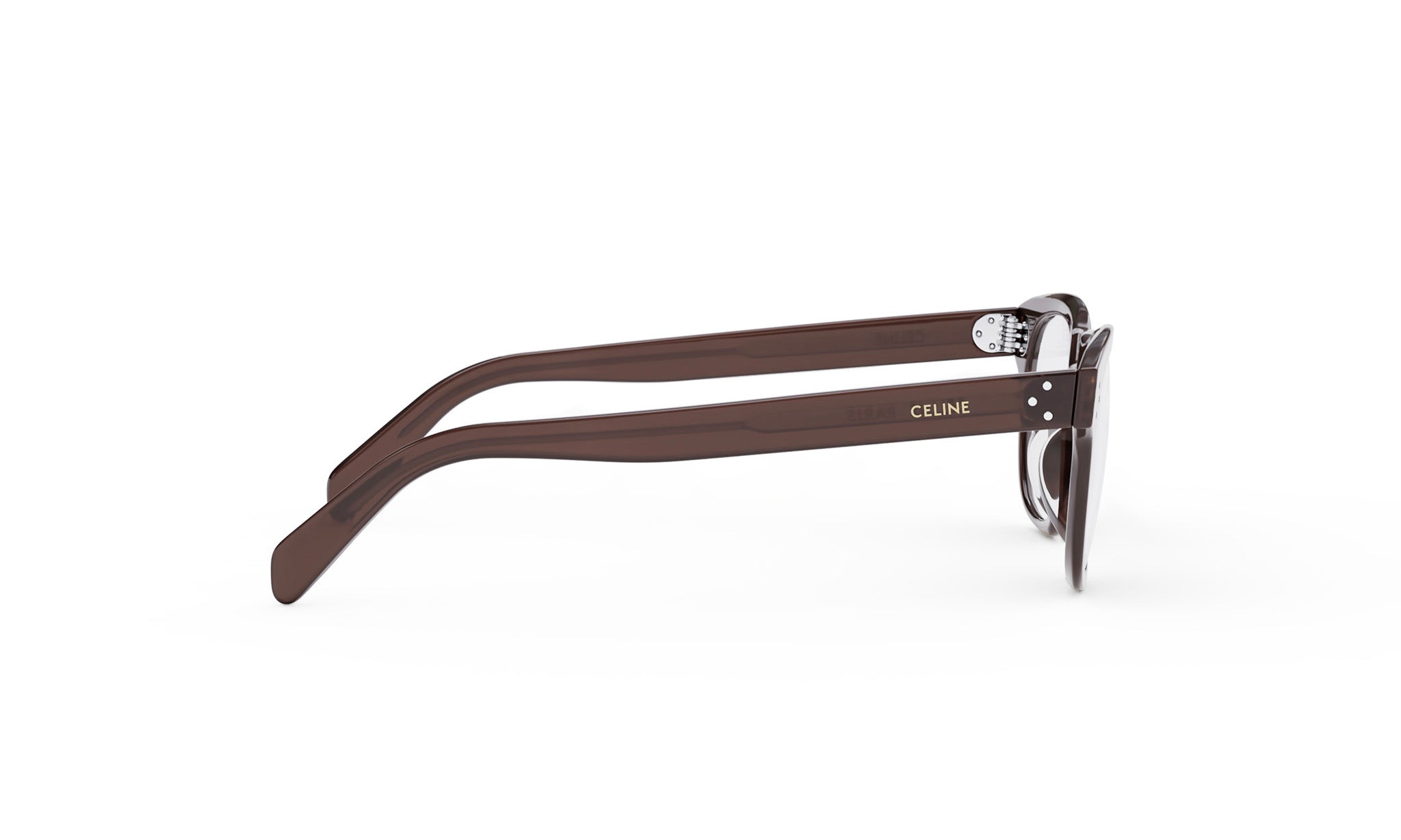 A pair of brown-framed sunglasses with the Celine logo visible on the frame.