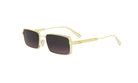 A pair of gold-colored sunglasses with dark lenses.
