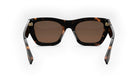 A pair of stylish sunglasses with dark brown frames and dark brown lenses.
