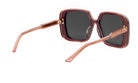 A pair of stylish sunglasses with dark lenses and a pink frame.