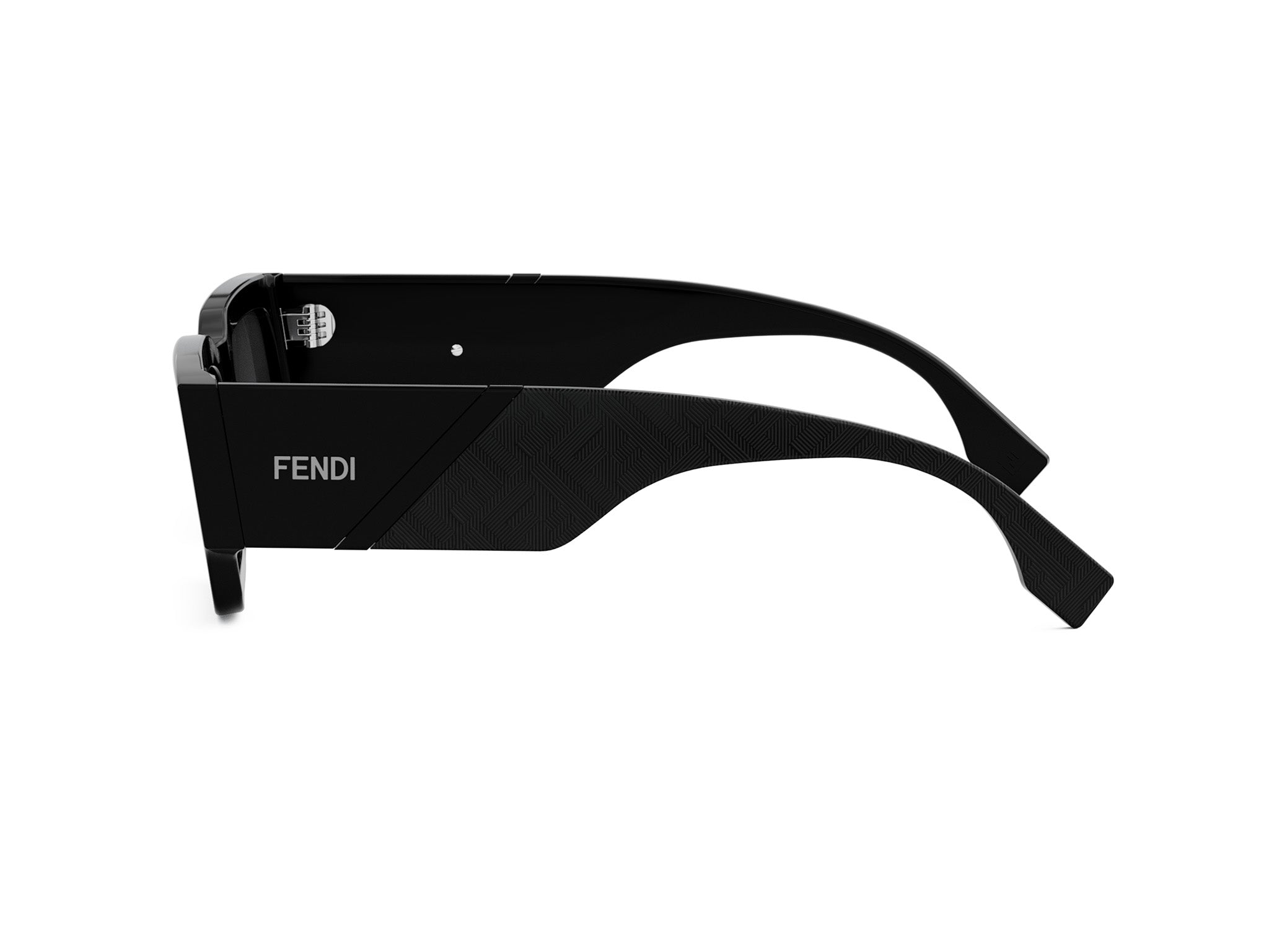 A pair of black Fendi sunglasses against a white background.