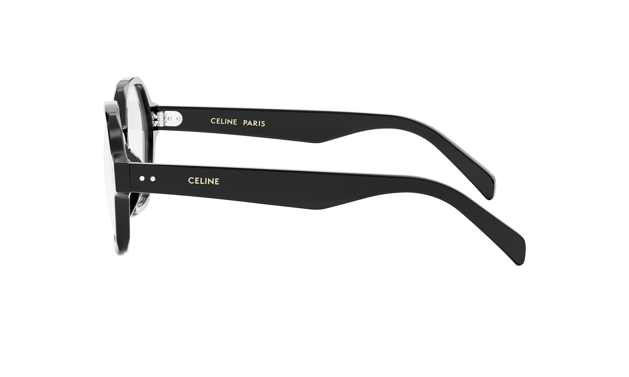 A pair of black-framed sunglasses with the Celine logo visible on the temples.