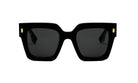 A pair of black sunglasses with gold accents.