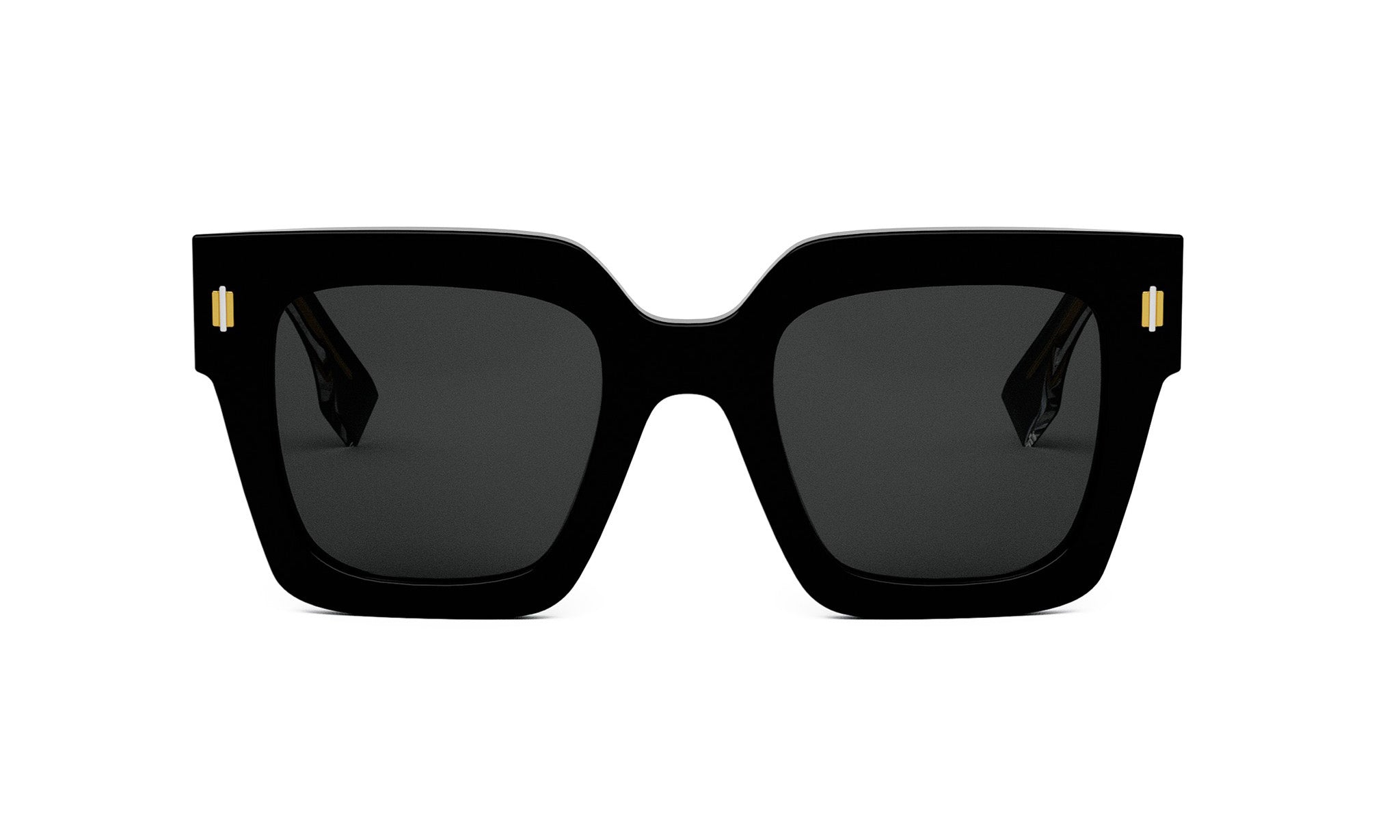 A pair of black sunglasses with gold accents.