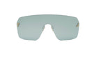 A pair of large, gray-framed sunglasses with gold accents on the temples.