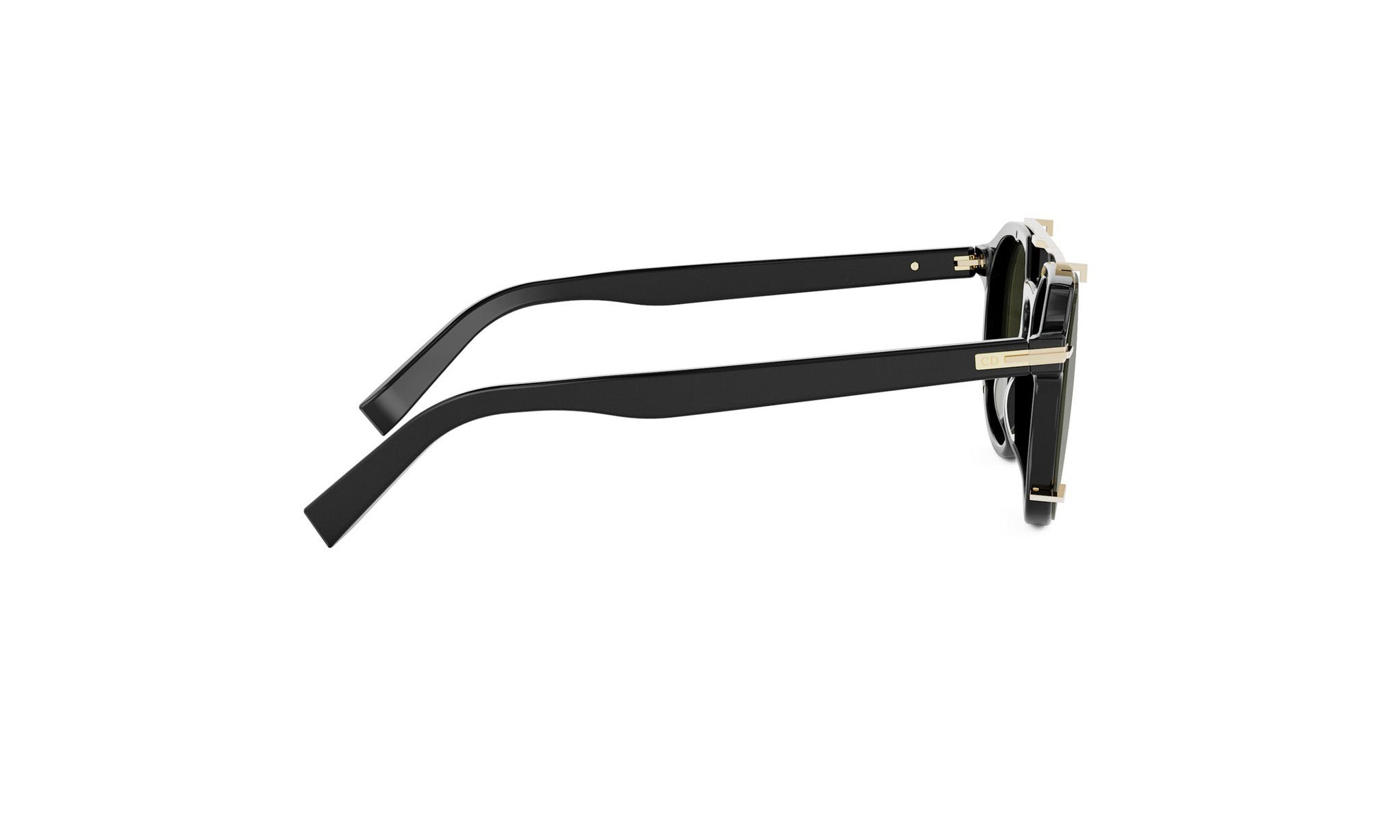 A pair of black-framed sunglasses with a sleek, modern design.