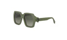 A pair of green-framed sunglasses with a square frame design.