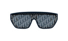 A pair of sunglasses with a repeating pattern of the letter "D" on the lenses.