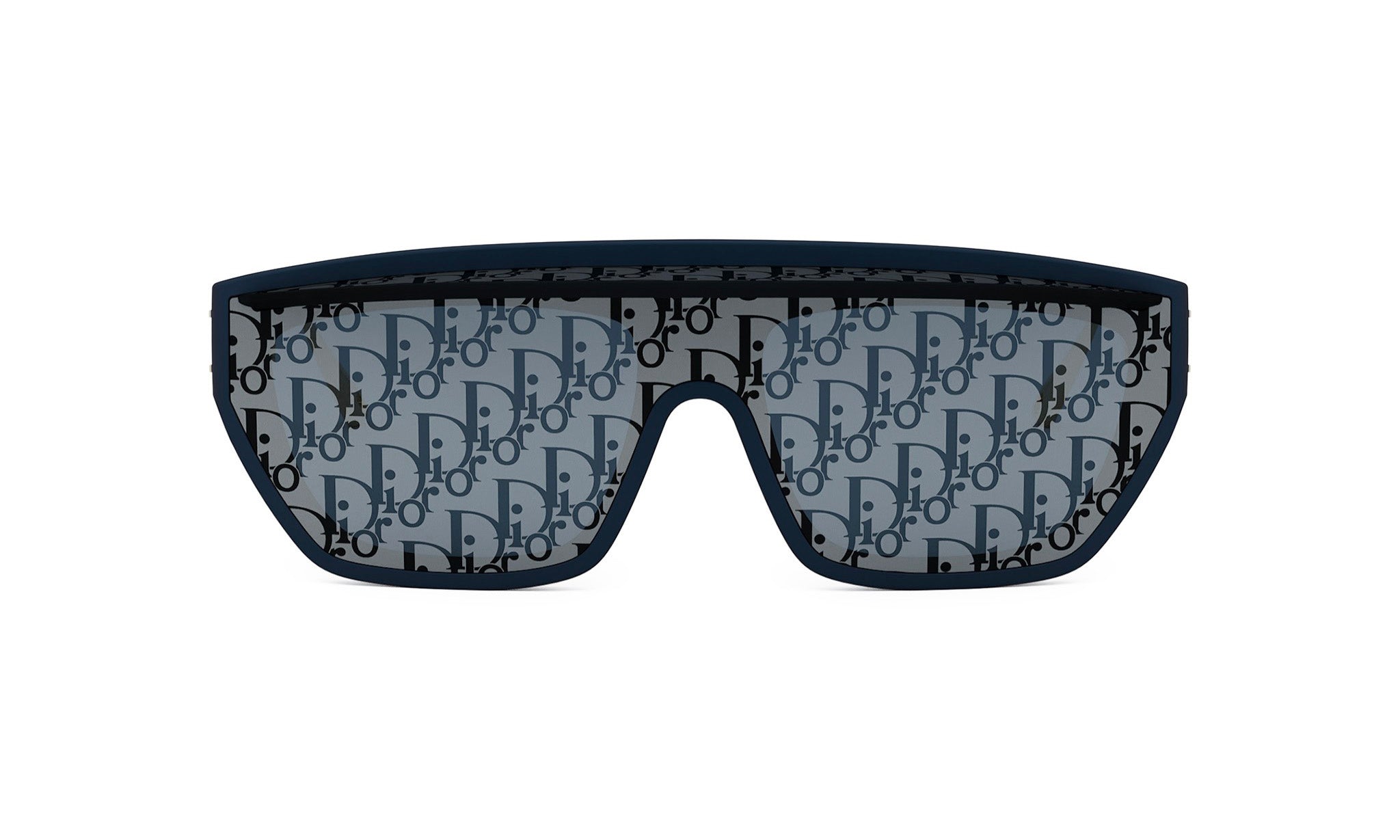 A pair of sunglasses with a repeating pattern of the letter "D" on the lenses.