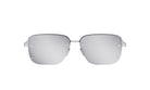A pair of silver-framed sunglasses with reflective lenses.