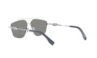A pair of silver-framed sunglasses with dark lenses.