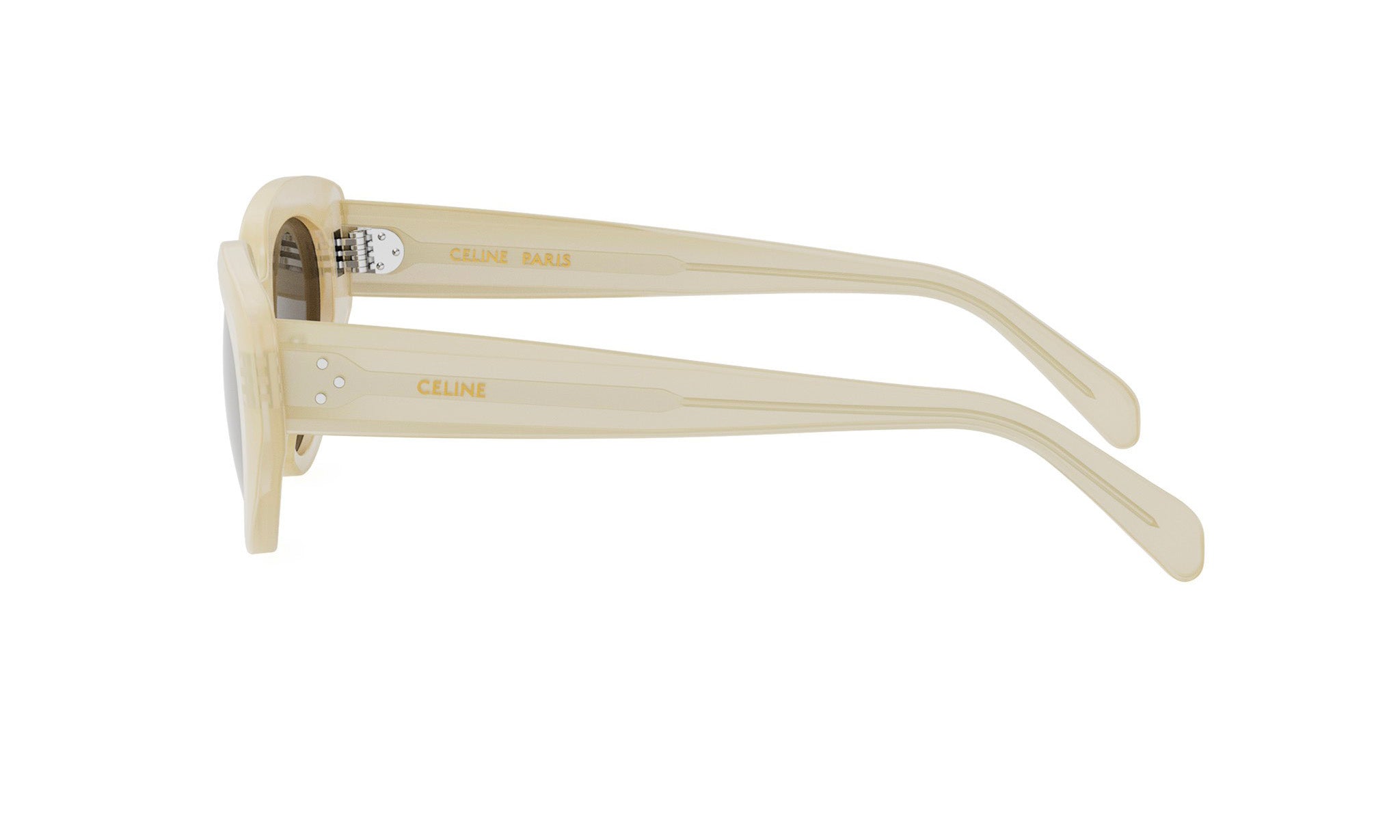 A pair of tan-colored sunglasses with the Celine Paris logo visible on the frame.