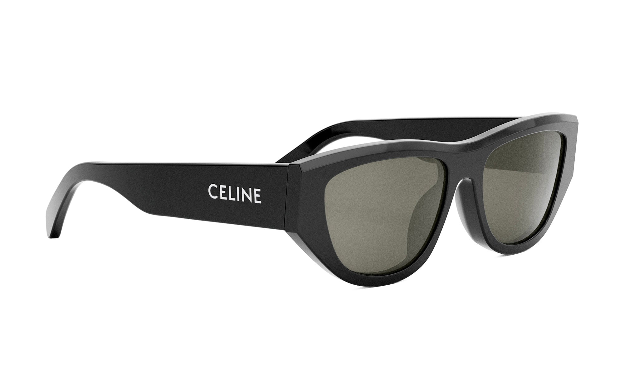A pair of black sunglasses with the Celine logo on the frame.