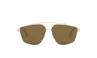 A pair of brown sunglasses with a silver frame and dark brown lenses.