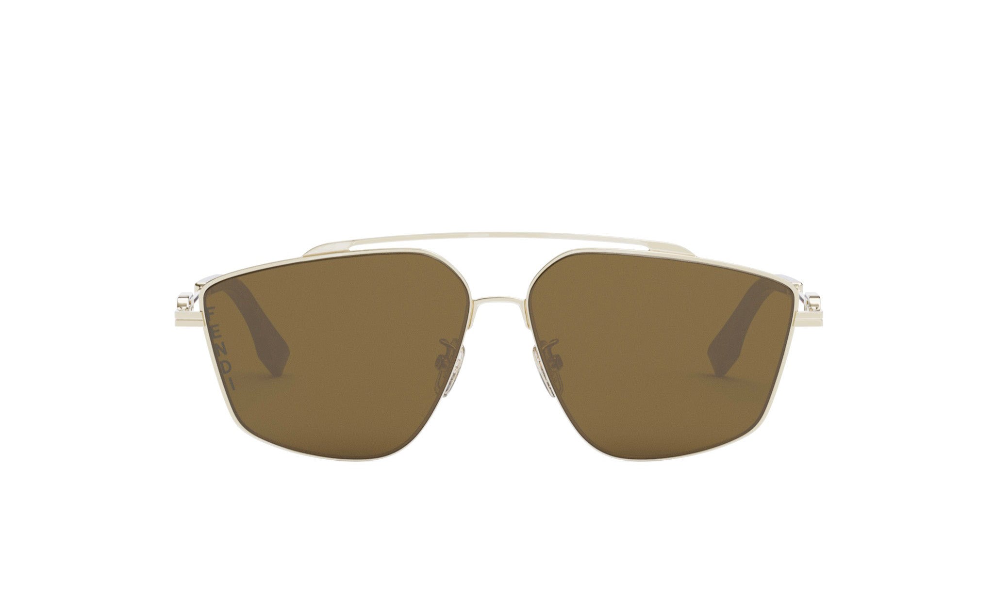 A pair of brown sunglasses with a silver frame and dark brown lenses.