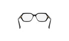 A pair of black-framed glasses with a geometric, modern design.