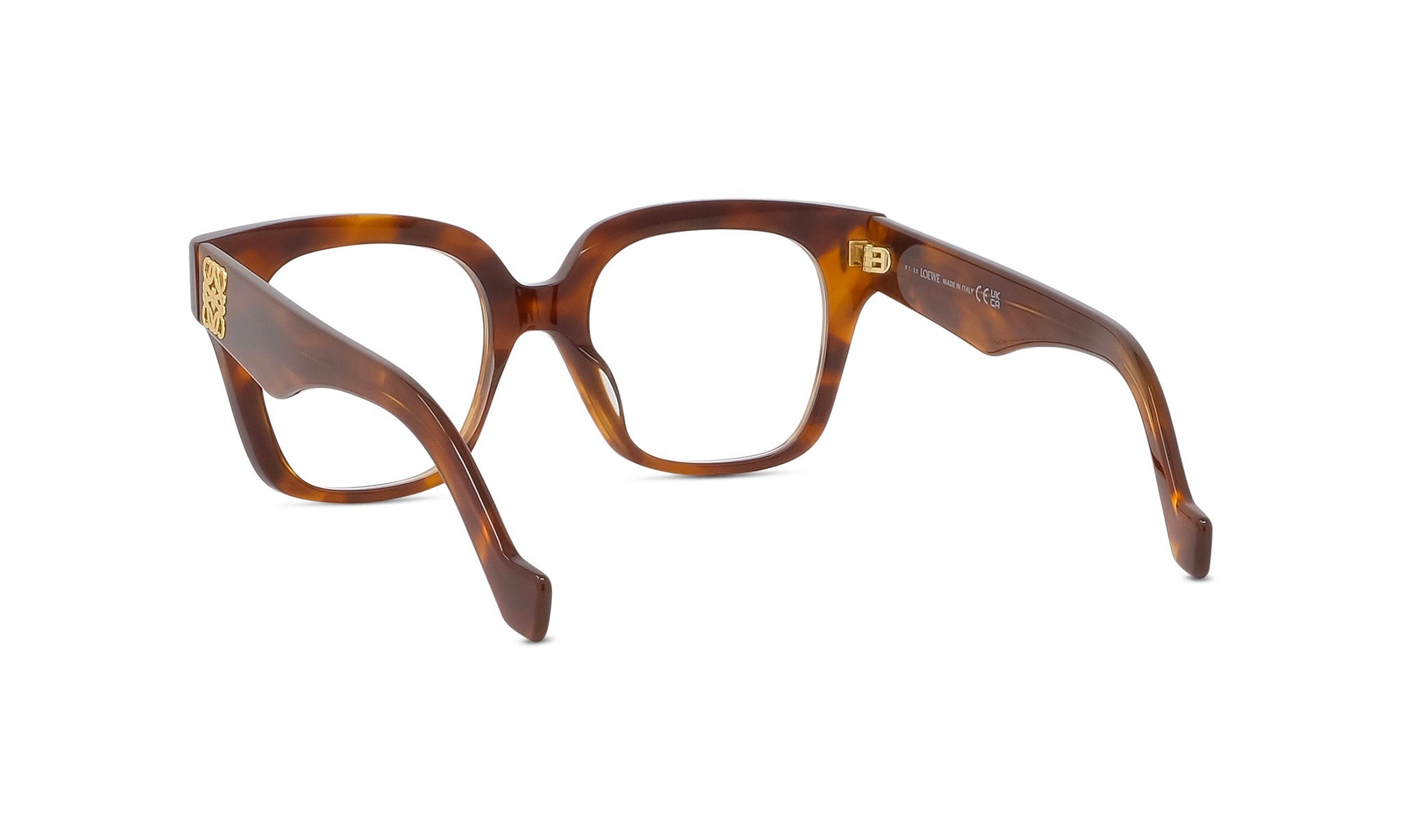 A pair of brown-framed glasses with a gold-colored accent detail on the temples.