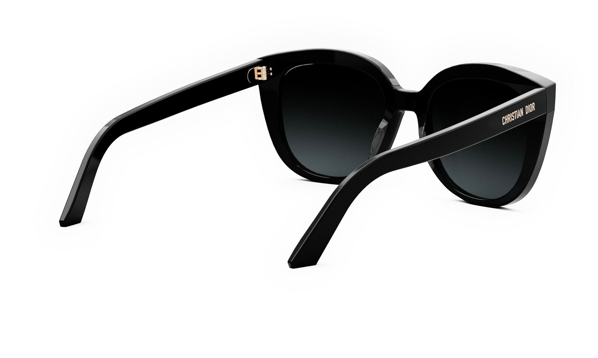 A pair of black sunglasses with the brand name "CHRISTIAN LUXE" visible on the frame.