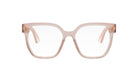 A pair of clear, pink-tinted glasses with a modern, stylish design.
