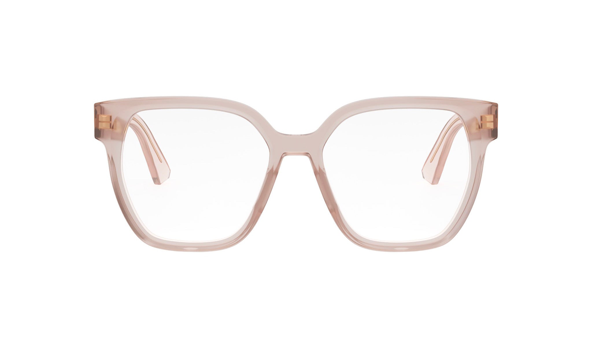 A pair of clear, pink-tinted glasses with a modern, stylish design.
