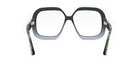 A pair of stylish, oversized glasses with a black frame and clear lenses.