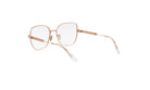 A pair of gold-colored, square-framed glasses with clear lenses.