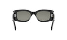 A pair of black sunglasses with dark lenses.
