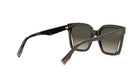 A pair of dark-colored sunglasses with a sleek, modern design.