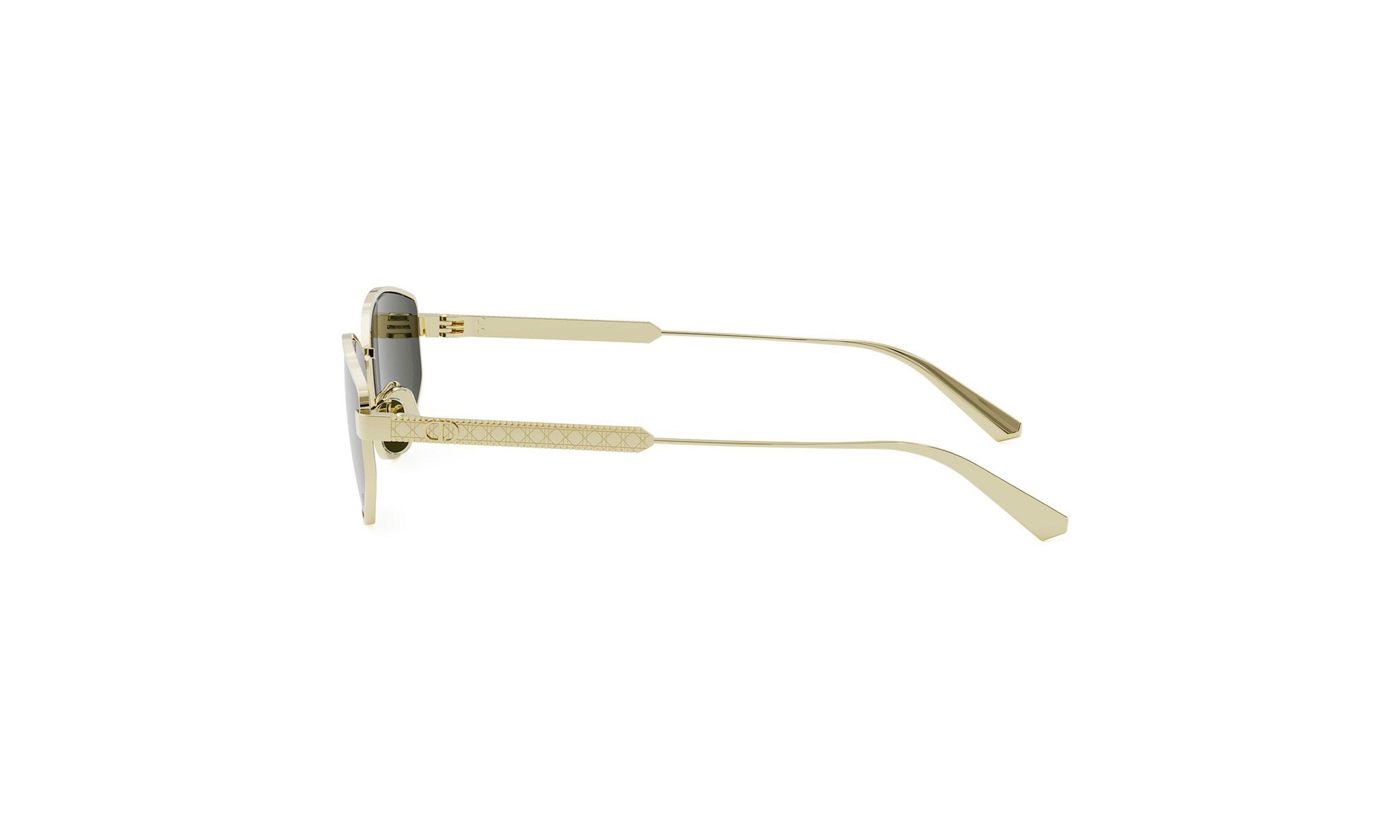 A pair of gold-colored sunglasses with a sleek, modern design.