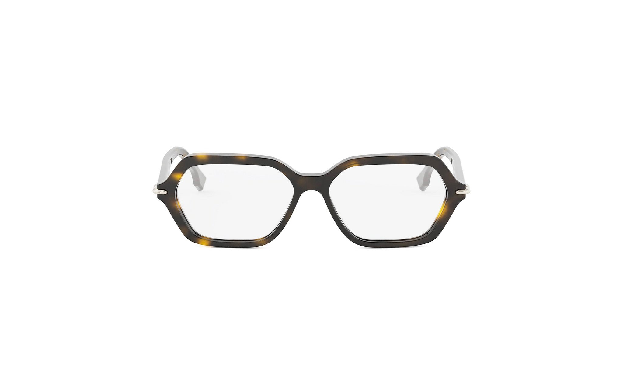 A pair of tortoiseshell-framed glasses with a dark frame and clear lenses.