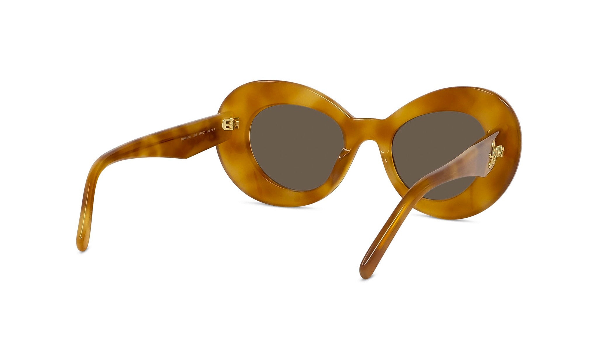 A pair of brown, round sunglasses with dark lenses.