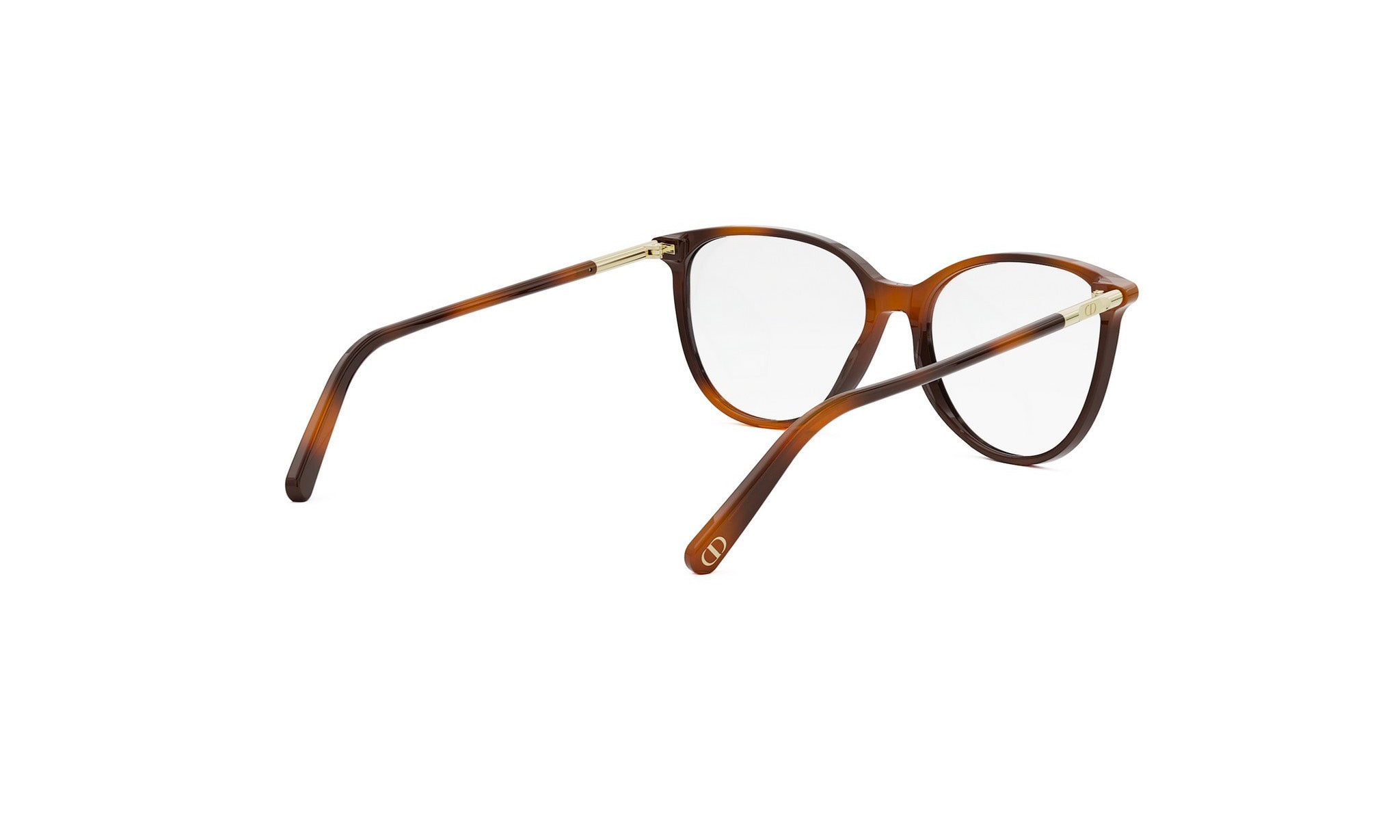 A pair of brown-framed glasses with clear lenses, positioned on a white background.