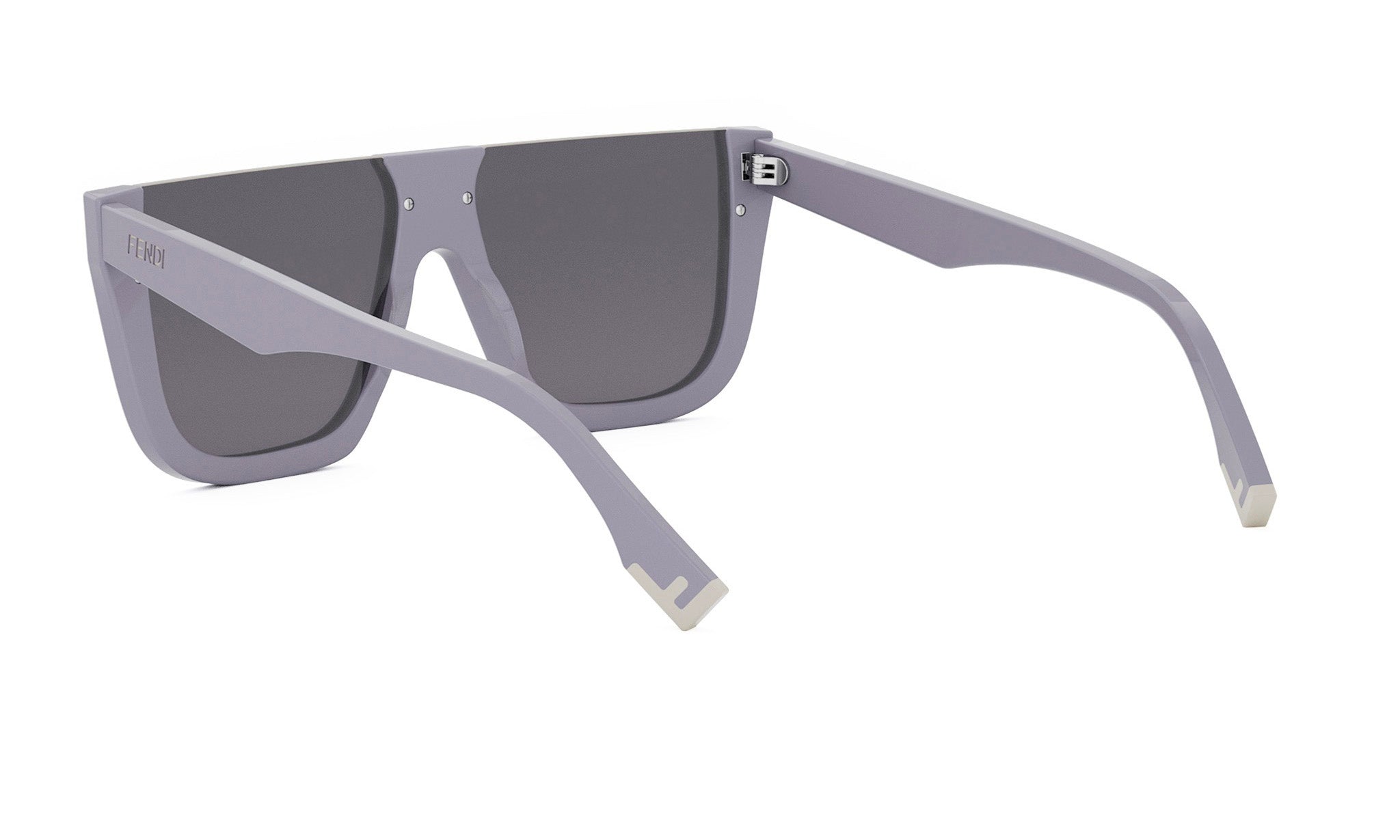 A pair of gray sunglasses with a sleek, modern design.