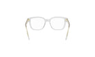 A pair of clear, white-framed glasses with gold accents.