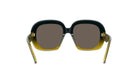 A pair of stylish sunglasses with a black frame and gold accents.