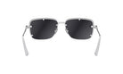 A pair of black-framed sunglasses with silver accents, displayed against a white background.