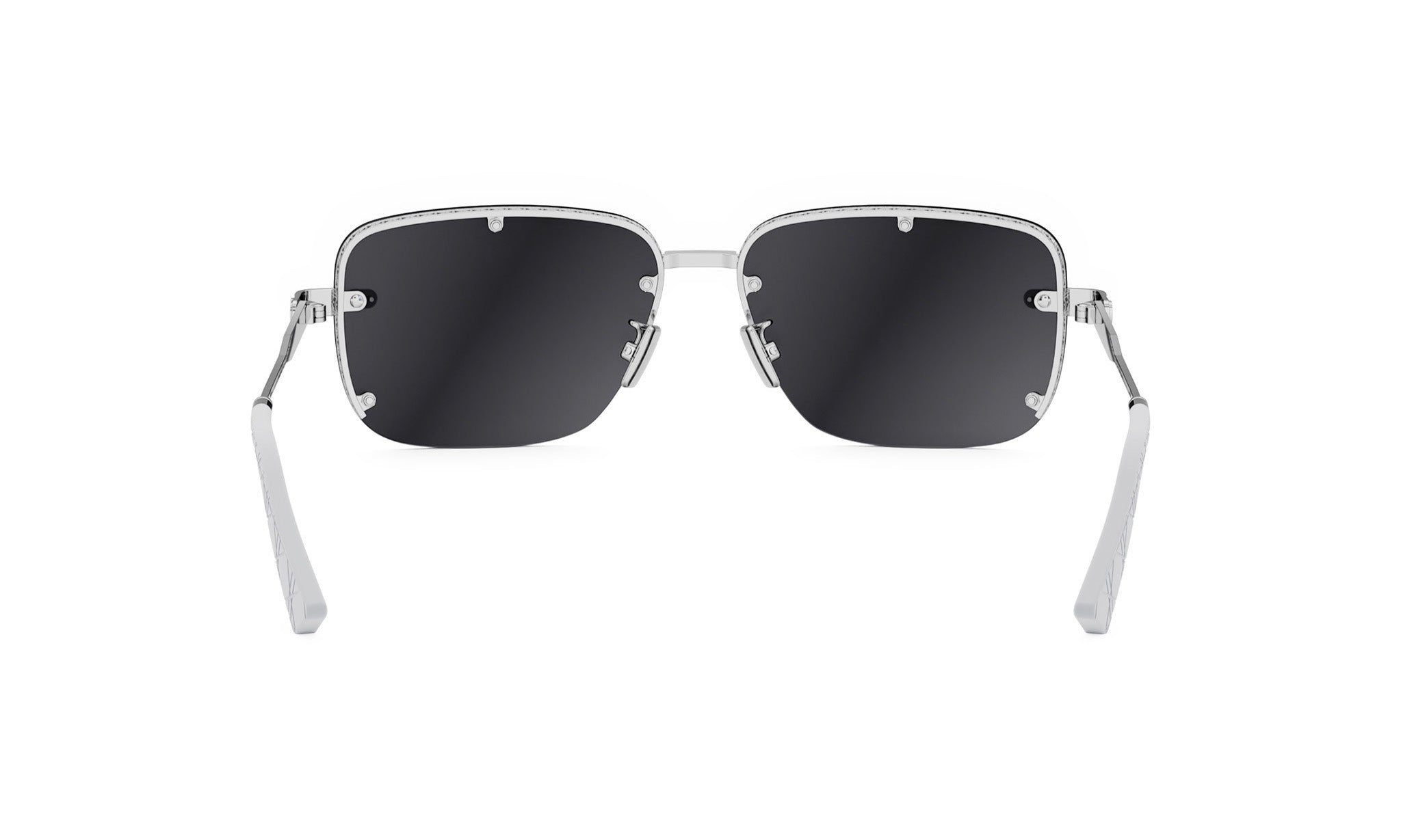 A pair of black-framed sunglasses with silver accents, displayed against a white background.
