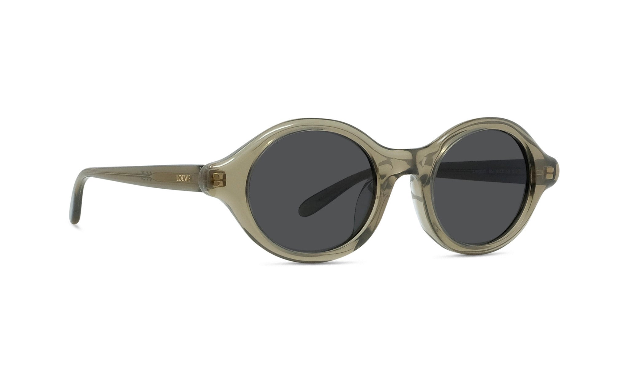A pair of round sunglasses with dark lenses.