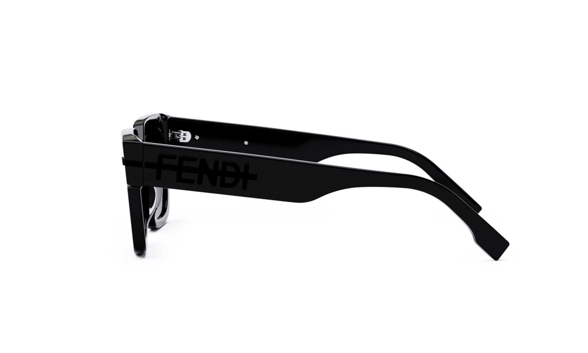 A pair of black Fendi sunglasses against a white background.