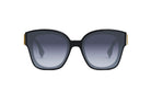 A pair of stylish sunglasses with a gradient lens design and gold accents.