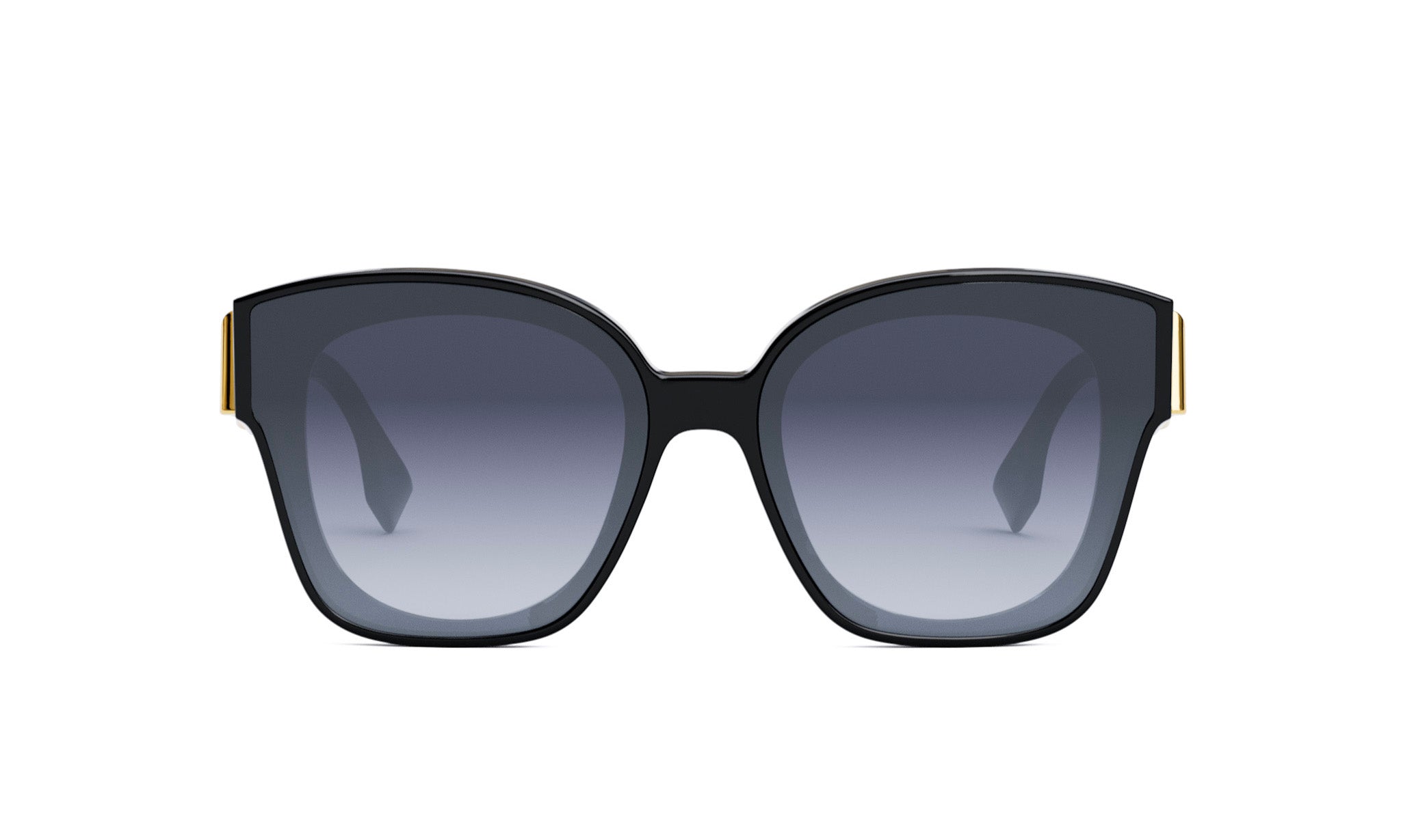 A pair of stylish sunglasses with a gradient lens design and gold accents.