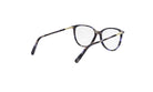 A pair of stylish eyeglasses with a dark frame and clear lenses.